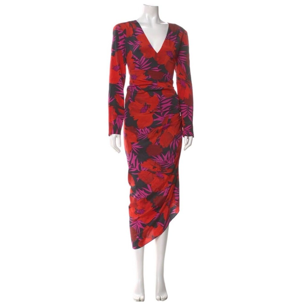 Veronica Beard Alvaro Red Purple Silk Printed Midi Dress 6